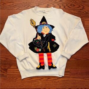 Vintage Halloween 3D Witch Sweatshirt Women Sz Large 90s Crewneck Sweater USA